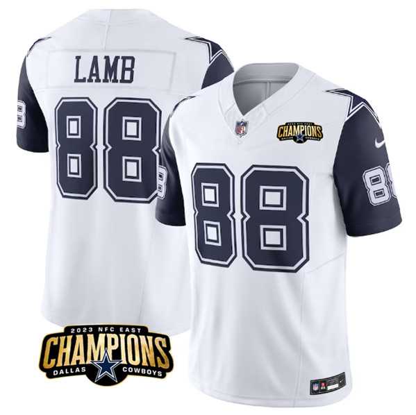 Men & Women & Youth Dallas Cowboys #88 CeeDee Lamb White Navy 2023 F.U.S.E. NFC East Champions Patch Stitched Jersey
